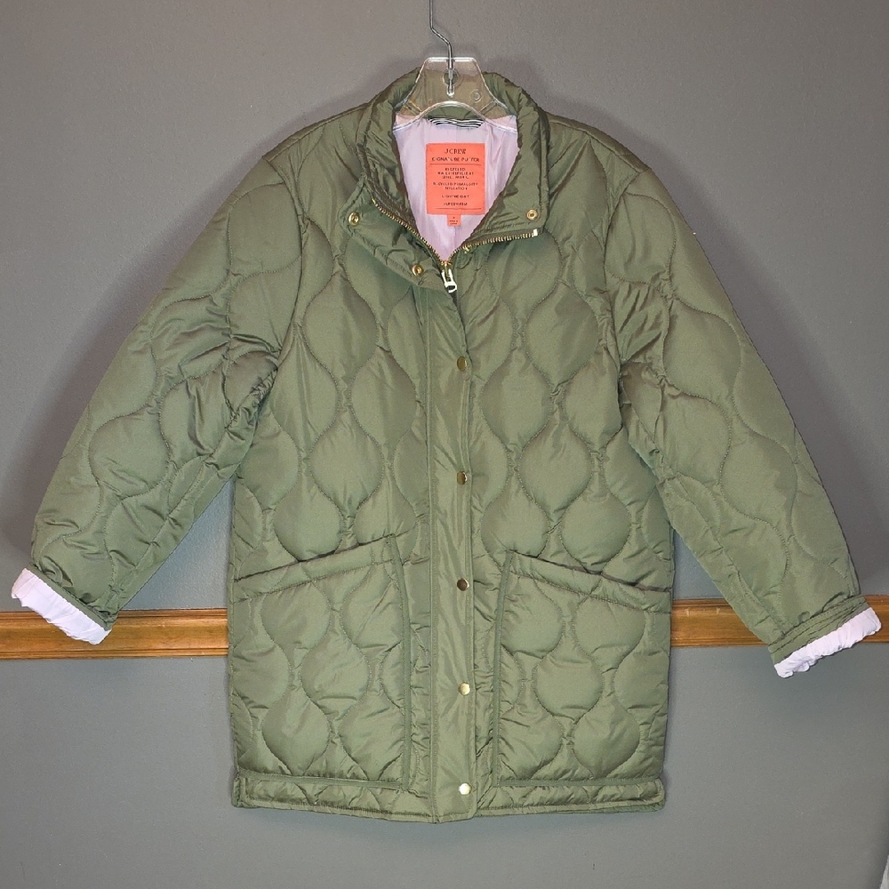J. Crew Olive Quilted Puffer Coat